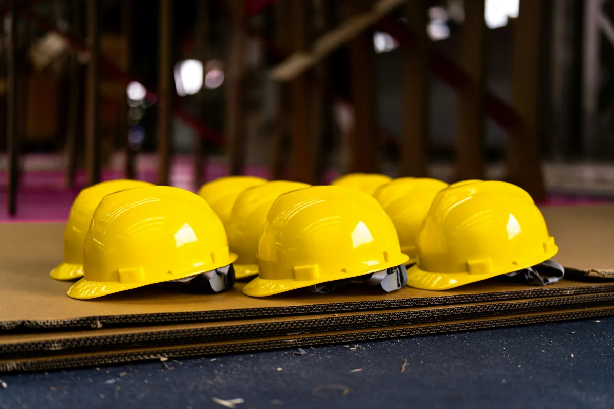 Hard hats at a Cleveland Construction job site